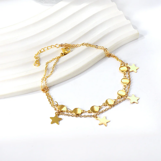 Celestial Moon Star, 18k Gold Plated Anklet
