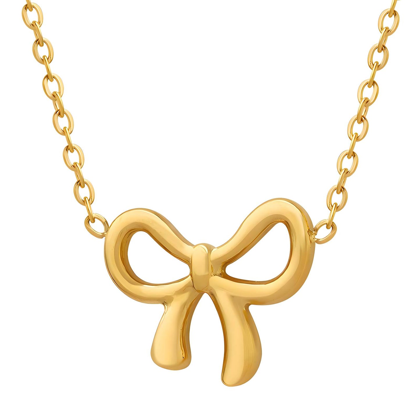Bella Bow Necklace, 18K Gold Plated Steel