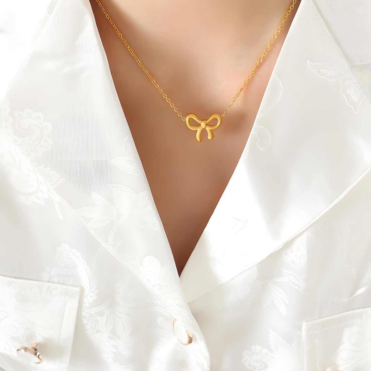 Bella Bow Necklace, 18K Gold Plated Steel