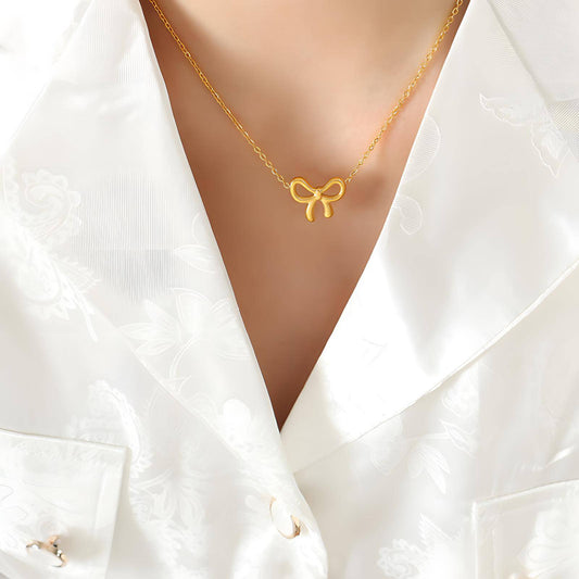 Bella Bow Necklace, 18K Gold Plated Steel