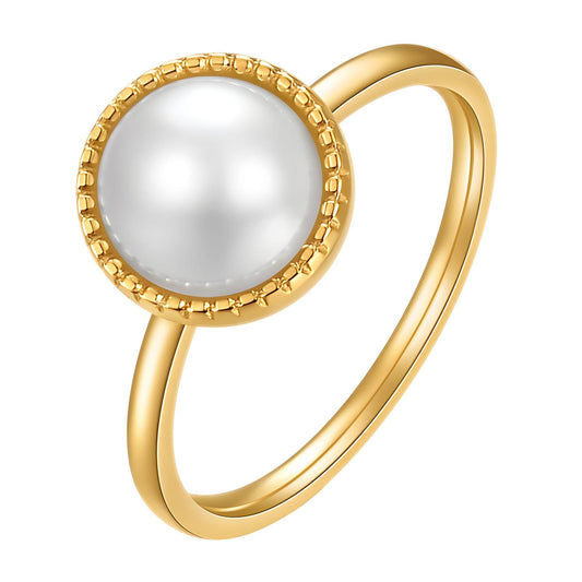 Halo Pearl, 18K Gold Plated Steel Ring