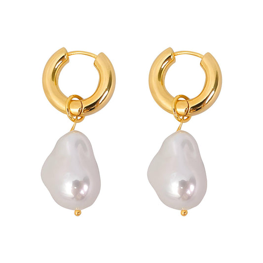 Luna Pearl , 18K Gold Plated Steel Earrings