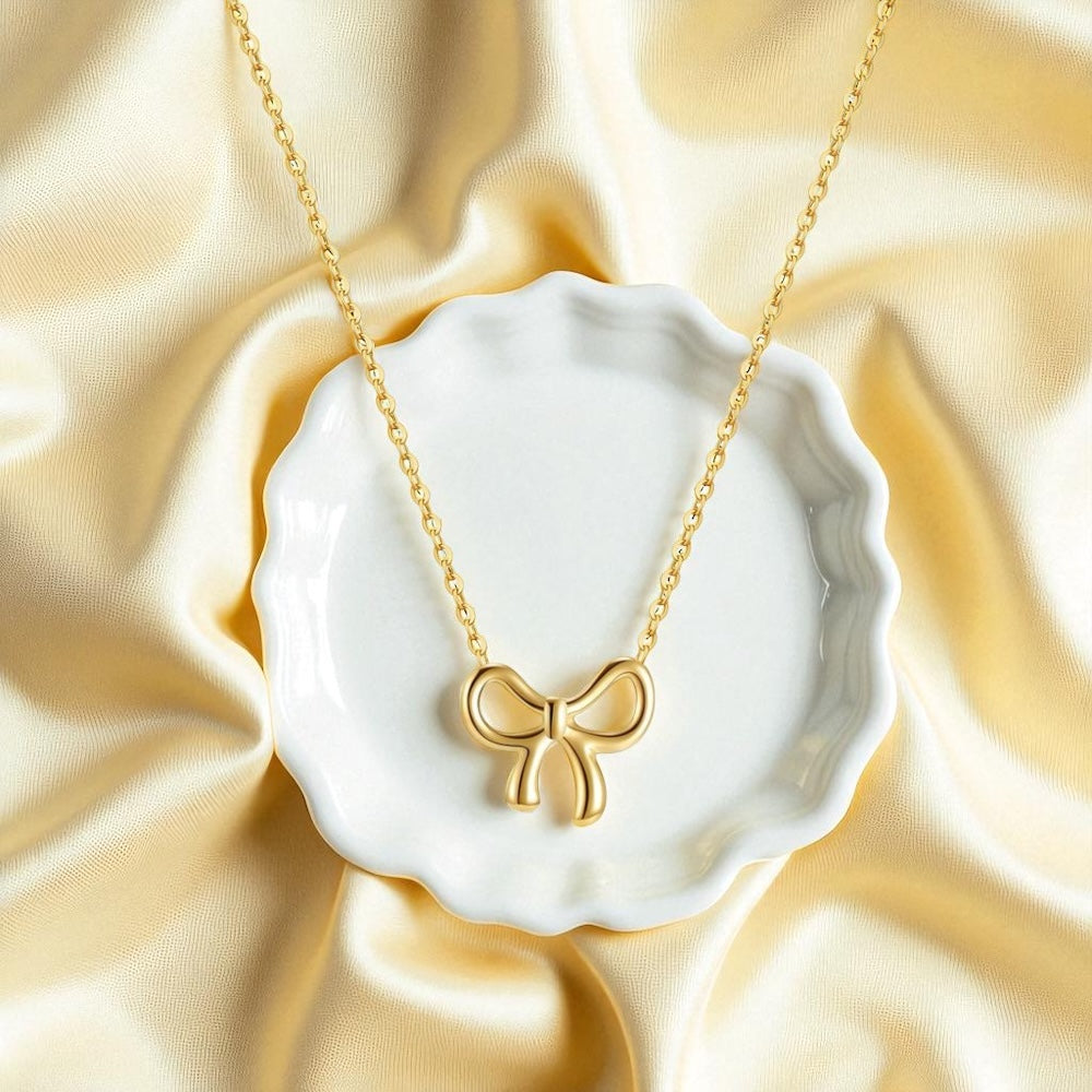 Bella Bow Necklace, 18K Gold Plated Steel