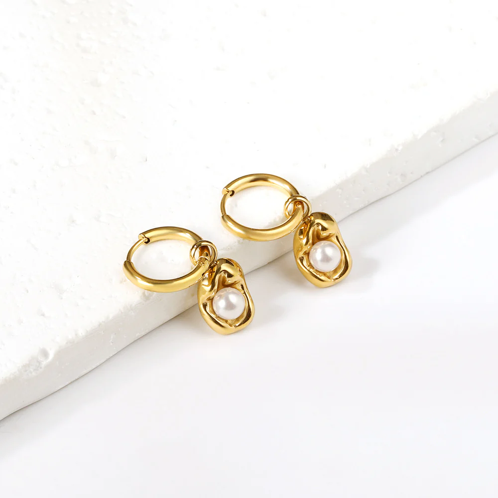Radiance Pearl Hoops, 18k Gold Plated Earrings