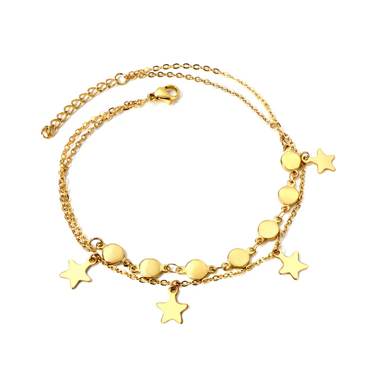 Celestial Moon Star, 18k Gold Plated Anklet