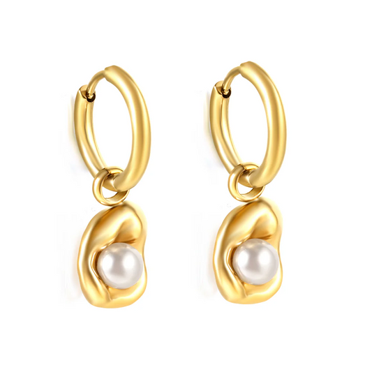 Radiance Pearl Hoops, 18k Gold Plated Earrings